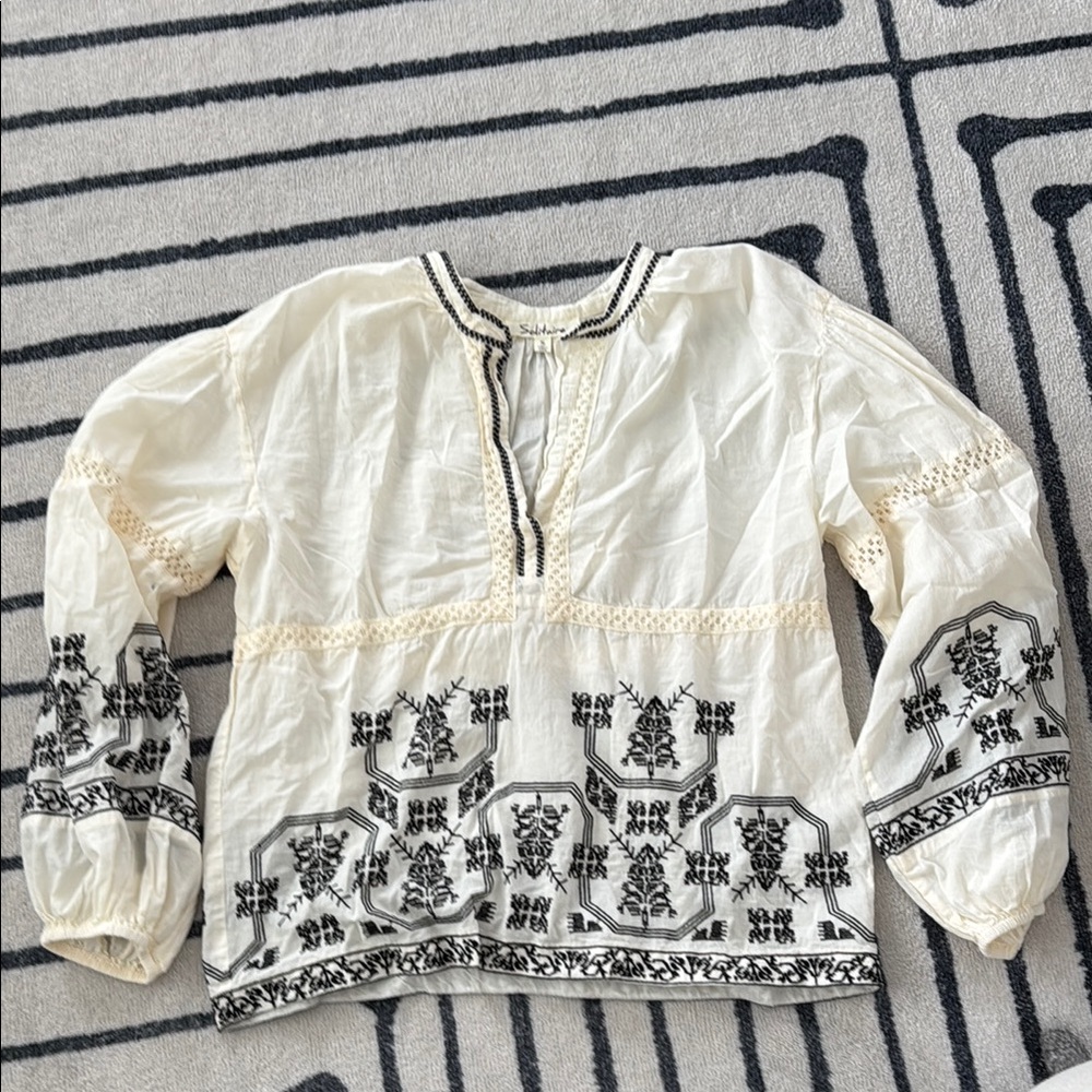 Solitaire White Blouse with Black Embroidery